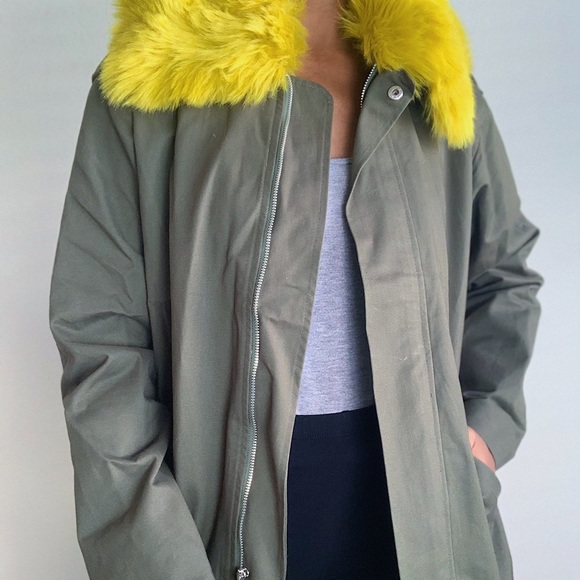 Olive Jacket with Yellow Faux Fur Collar - Picture 1 of 3